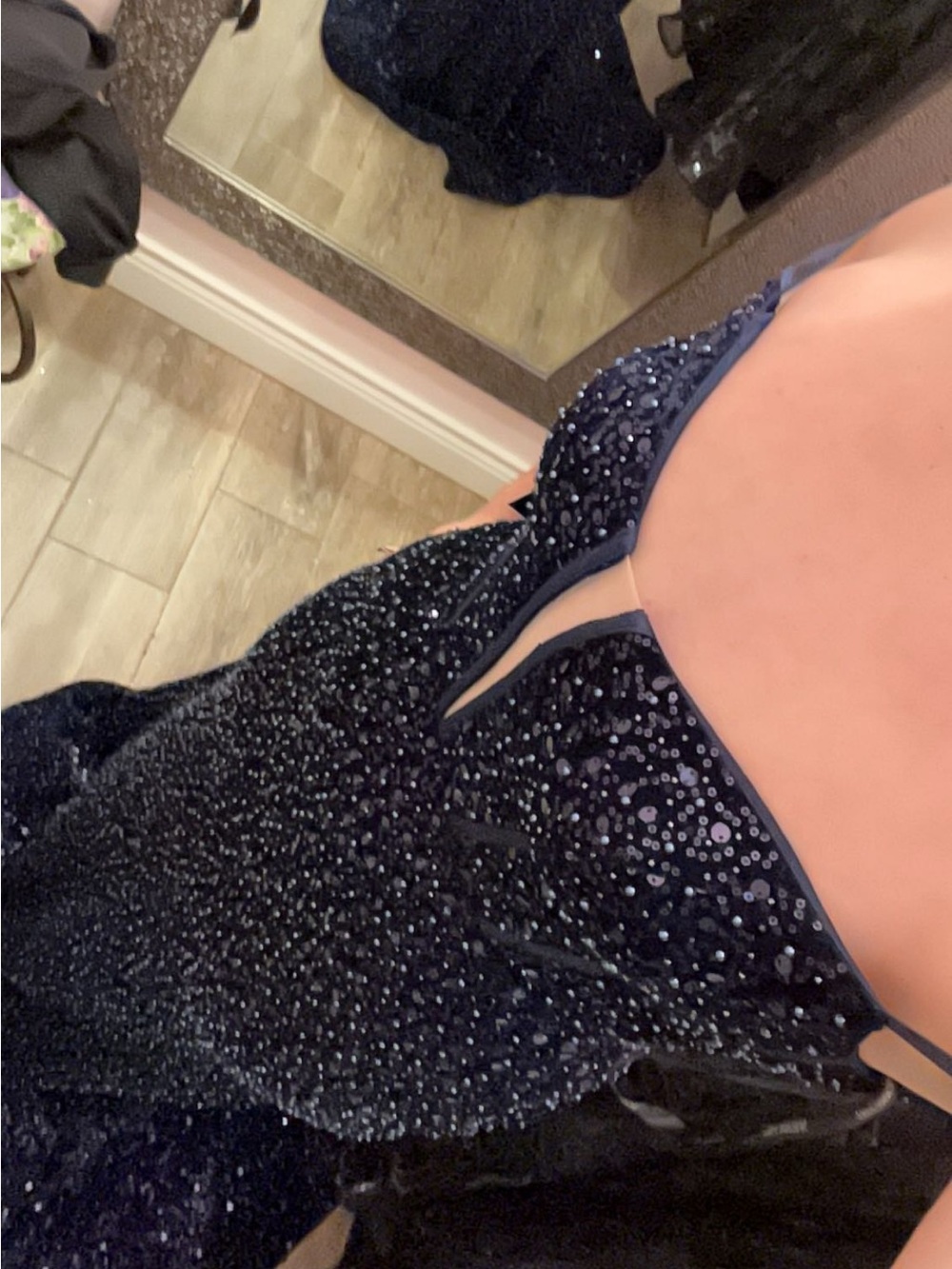 Sherri Hill Navy Blue Sparkle Strapless Mermaid Prom Dress - Picture 2 of 3